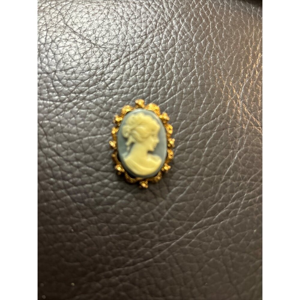 Unbranded Cameo Brooch Women OS Blue Gold Excellent Victorian Style Portrait Pin